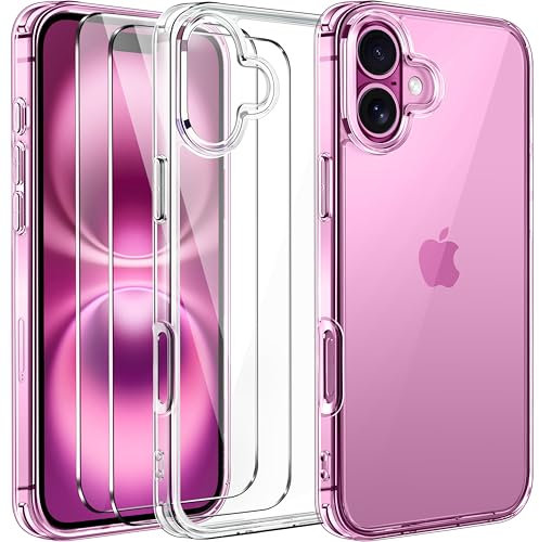 ivoler 3 in 1 Camera Cover for iPhone 16 Plus 6.7-Inch Case, 2 Pack Tempered Glass Screen Protector, Slim Soft TPU Shockproof Anti-Scratch Silicone - Clear