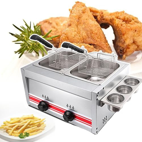 pedenencelia Commercial Deep Fryer, 20l Dual Tank Countertop Fryer, Double Independent Switch-Strong Ventilation, For Restaurants, Kitchens, And Stalls