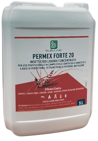 Permex 22E (Forte), 5 litri Insetticida Antizanzare da Esterno, Concentrato da Diluire, Contro Insetti Volanti, Rapida Azione Abbattente, a Base di Piretroidi Sintetici