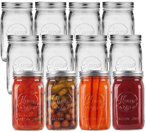12 Pack Wide Mouth Mason Jars 32 oz - Heavy Duty Glass Quart Mason Jars With Airtight Lids, Large Mason Jars for Pickling, Canning, Food Storage, Meal Prep and Fermenting, Leak Proof