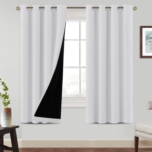 BellaHills 100% Tende Oscuranti Tende con Anelli 2 Pezzi, Tende Camera da Letto Fonoassorbente L140 x A175 cm, tende per interni tende moderne, Tende Per Interni, Bianco Sbiancato