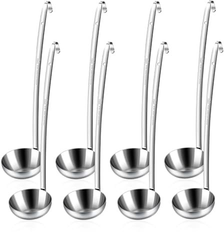 8 PCS Stainless Steel Ladle 8 Oz Soup Ladle 14 long Spoon Heavy-Duty Metal Ladle Sets big spoons for cooking Serving Soups, Gravy, Portioning, Stirring