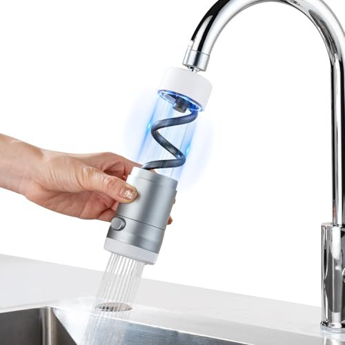 Wasserhahn Verlängerung, 360 Grad und 2 Einstellbare Modi Wasserhahn Aufsatz Schwenkbar, Perlatoren für Wasserhähne Küche und Wasserhähne Bad Grau