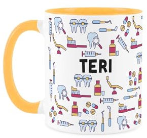 Purely Home Custom Dental Nurse Mug - Humorous Teeth Themed Novelty Gifts - Tea/Coffee Hot Drinks Yellow Ceramic Cup Personalised Present for Dental Nurses