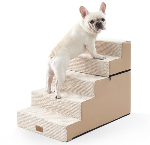 COZY KISS Hundetreppe, 5 Stufen Multifunktionale aus Hochdichtem Schaumstoff für Bett Couch Sofa, 60cm Hoch Katzentreppe für Altere Verletzte Hunde (Beige, 75x50x60cm-Abnehmbar, 5)