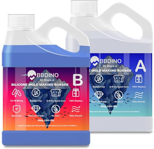 BBDINO Kit per la creazione di stampi in silicone, 30 A, in silicone liquido per la realizzazione di stampi da 1100 g, gomma siliconica a polimerizzazione rapida, 1:1, ideale per colata di resine e
