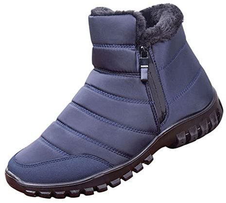 Inverno Uomo Stivali Da Neve Suola Spessa Antiscivolo Impermeabile Superiore Fisso Lato Cerniera Alto Per Caldo E Comfort Compatibile Con Moto Uomini Nero, Blu, 41 EU
