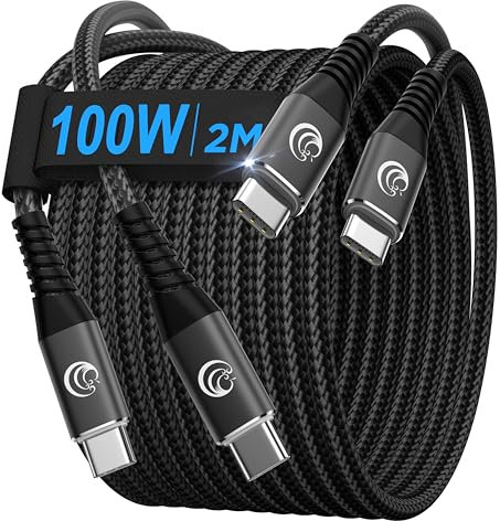 USB C auf USB C Kabel [2Stück 2M+2M] 100W/5A Schnellladekabel USB C auf USB C Kabel Nylon Ladekabel USBC auf USBC für iPhone 16 15 Pro Max, Samsung S24 S23 S22 S21, iPad Pro, MacBook Pro/Air, Pixel