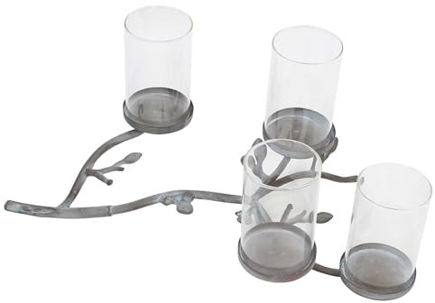 Frank Flechtwaren Kerzenhalter AST, Metall, Dunkelbraun, hellblau patiniert Maße: 47 x 27 x 22 cm, Glaszylinder Ø 7 x 10 cm, ohne Kerzen, ausgefallenes Design