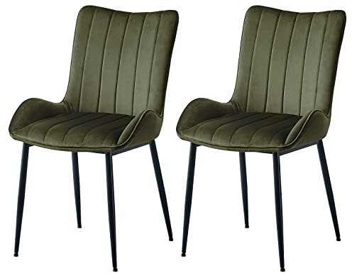 Samt Sessel 2er Set Polsterstuhl Esszimmerstühle mit Armlehnen für Küchentheke und Zuhause Freizeit Olivgrün Bequeme Loungesessel