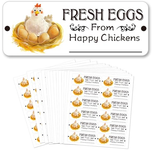 GOMAKERER 180 Pcs Fresh Eggs Stickers, 2.5x6.7cm Egg Carton Stickers Chicken Farm Fresh Eggs Labels PET Adhesive Egg Packaging Labels for Egg Carton Box Container