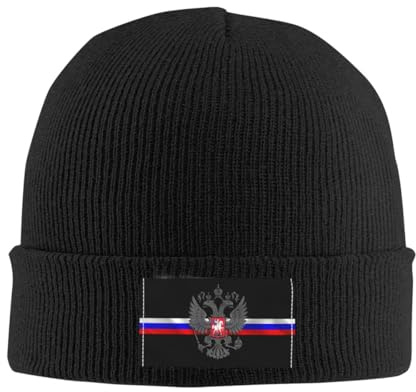 Unisex-Strickmütze mit Russland-Flagge – Warme Skullies-Mütze Im Vintage-Stil mit Adler-Print, Uhrenmütze, Bequeme Wollmütze für Damen und Herren
