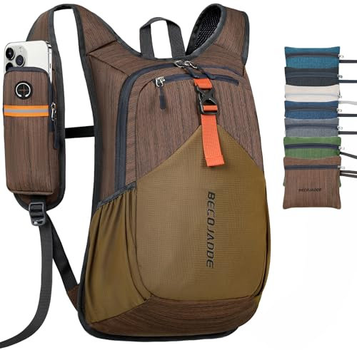 BECOJADDE 15L Wanderrucksack Herren Kleiner Rucksack Damen Leichter Daypack Tagesrucksack Faltbarer Trekkingrucksack für Camping Outdoor Wandern Travel Schokoladenbraun