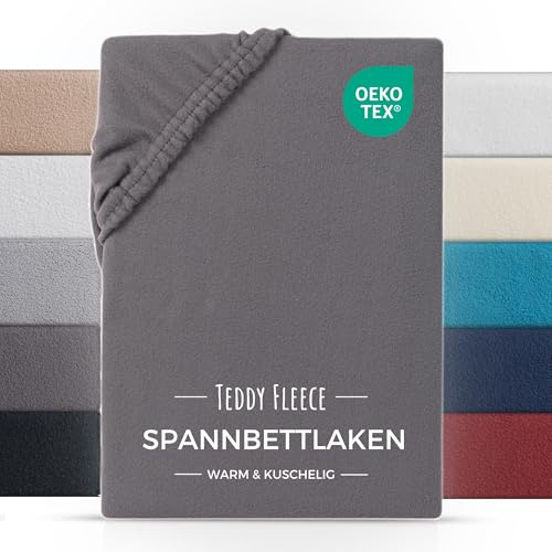 Carpe Sonno Fleece Spannbettlaken 200x200 Winter - Warmes Kuschel Bettspanntuch 200x200 - Teddy Plüsch Spannbettlaken Mikrofaser - Oeko-TEX kuscheliges Bettlaken flauschig - Anthrazit Grau
