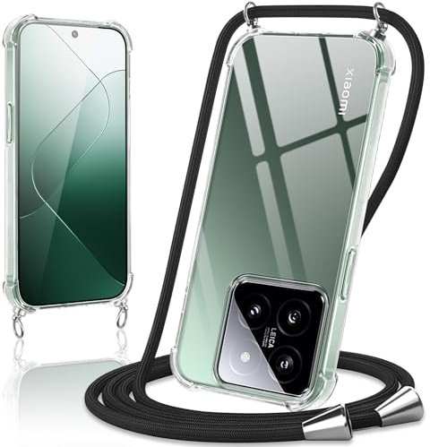 Coiwxmoi Coque avec Cordon pour Xiaomi 14 5G 6,36,Collier Réglable Téléphone Étui Portable Lanyard Case Transparent Ultra Souple Silicone Housse Antichoc Protection Cover pour Xiaomi 14 5G,Noir