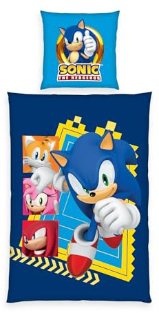 Herding Bettwäsche Sonic, Kopfkissenbezug ca. 80 x 80 cm, Bettbezug ca. 135 x 200 cm, Mit Reißverschluss und Wendemotiv, 100% Baumwolle/Renforcé