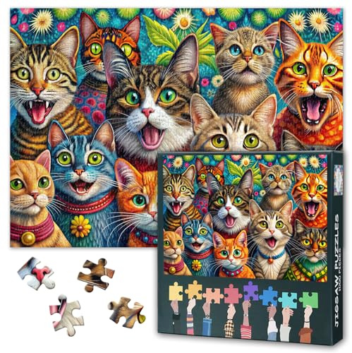 Many Funny Cute Cats Jigsaw Puzzles for Adults 1000 Piece Animal Pets Theme | For animal lovers adults artwork house decor jigsaws with poster lettered backs and frame-worthy scenery 27.5x19.7