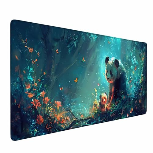 Panda Tapis de Souris XXL (800x300mm), EtImperméable Tapis de Souris Gamer Vert Mouse Pad avec Bords Surpiqués Mousepad Avec Base en Caoutchouc Antidérapante Convient pour Salle de Jeux, Bureau -23W94
