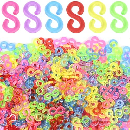 FLEXNOVA 1000 Stück Loom Bänder Verschlüsse,S Clips Bunt Loom Bänder Zubehör, Plastik Loop Bänder Verschlüsse Karabiner Kinder DIY Rubber Band Schmuck Zubehör Für Armbänder Armbandverbindung
