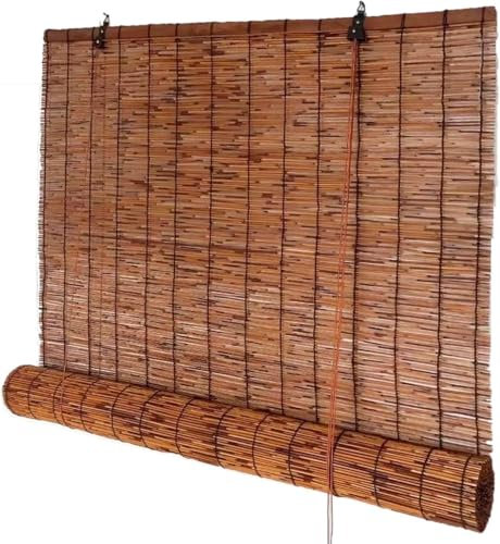 Bambus Rollo Retro Sonnenschutz Sichtschutz Bambusrollo für Fenster und Balkon, 80-160cm Breite, Mit Lifter und Hakenaufhängung, Anti-UV und Outdoor(140x150cm)