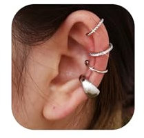 Habselikob 4Pcs Ear Cuff pour Femme Boucles d'Oreilles Clip Manchette Oreille Faux Percing Oreille Boucle Oreille Sans Trou Non Piercing Helix Cartilage Or/Argent