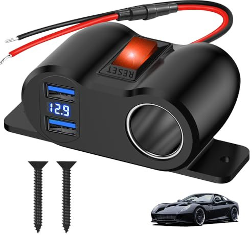 DAJASD 120 VAdaptador Divisor de Mechero, Toma de Cargador de Coche Enchufe de Mechero,Doble PD30W y QC18W Puerto USB Cargador de Aluminio para Coche, Caravana, Barco, 12 V-24 V