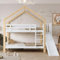 Lit Cabane enfants 90x200 avec toboggan et échelle d'angle à trois marches, Lit Superposé 2 Places avec protection antichute, Lit Enfant Cadre de lit en bois massif Blanc naturel(Sans Matelas)