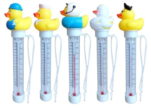5X Schwimmender Poolthermometer Mit Schnur - Präzises Wasserthermometer Für Pool, Spa & Schwimmbad - Floating Thermometer Mit Cartoon-Design - Für Innen & Außen, Badewanne & Gartenteich