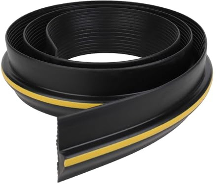 BLUE BAZAAR 8FT Heavy-Duty Garage Door Threshold Seal, Rubber Floor Strip with High-Visibility Yellow Line, Weatherproof Draft Stopper Blocks Water, Leaves, Dirt & Rodents