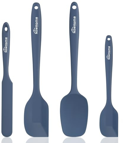 NileHome Silicone Spatula Set, 4 Packs Food Grade Kitchen Utensils with Silicone Brush Heat Resistant Dishwasher Safe BPA-Free Rubber Spatula for Scraping, Baking, Cooking, Mixing, Haze Blue