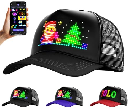 WLDOCA RGB Programmierbare LED Baseballkappe - APP Steuerung mit Laufschrift Display für Damen Herren, Outdoor, Partys, Angeln, Laufen