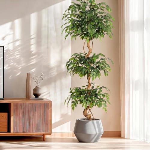GarveeMore Arbre Artificiel 180cm Tronc Courbé et Pot Blanc, Déco Intérieur | Grande plante artificielle, faux arbre vert silhouette torsadée, végétal synthétique pour entrée, salon, bureau et maison