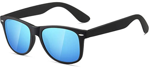kimorn Polarisierte Sonnenbrille Klassische Unisex Horn Umrandet 80's Retro Eyewear AE0300 (Schwarz&Hellblau, 52)