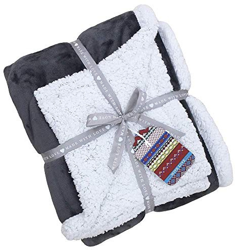 Riva Paoletti Luxe Sherpa Throw - Charcoal Grey - Velvet Feel Microfleece Front - 250gsm Sheepskin Reverse - Heavyweight - Machine Washable - 100% Polyester - 127 x 152cm (50 x 60 inches)