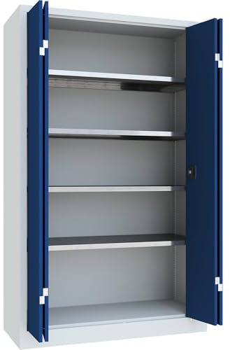 Certeo | Falttürenschrank | Höhe 1950 mm | Breite 1200 mm | Tiefe 500 mm | grau/blau