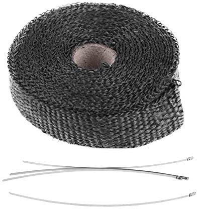KIMISS 5m Emballage de chaleur d'échappement de voiture d'enveloppe de tuyau, d'échappement de ruban isolant avec 4 attaches de câble d'acier inoxydable multicolore pour la voiture moto (noir)