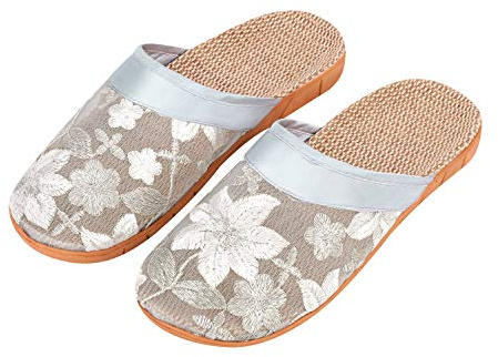 Femmes Dames Sabots Mules Respirant Léger Pantoufles de Jardin en Lin Chaussures de Plage Antidérapant avec Brodé Fleur Sandales d'été Confortable pour Bureau Maison Intérieur ou Extérieur