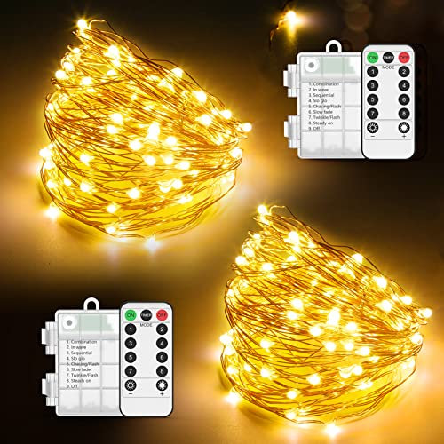OxaOxe 2PCS Guirnalda luces Pilas, Guirnaldas luces Exterior 2x10M 200 LED 8 Modos con Mando a distancia, Cadena de luces IP65 Impermeable Luces Navidad Decoración para Navidad, Boda, Fiesta, Balcón