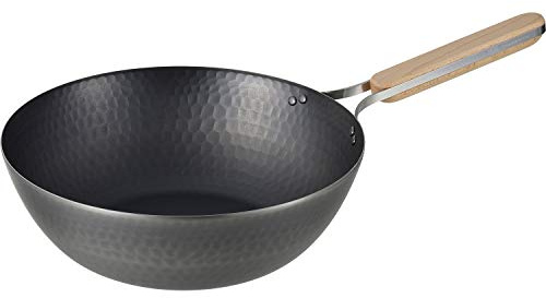 Wahei Freiz EN-013 Enzo Enzo Iron Wok, 11.0 inches (28 cm), Induction Compatible, Gas Frying Pan, Wok Pan, Wooden Handle, Made in Japan
