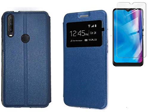 Todobarato24h Funda Compatible con Alcatel 1S 2020 (6.2) Azul Libro Ventana + Protector de Cristal Templado