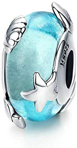 Abalorio de concha de océano para pulseras de plata de ley 925 para pulseras estilo Pandora, cuentas de cristal de Murano para mujer, Concha, Glass