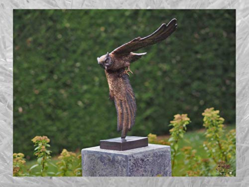 IDYL Bronze-Skulptur Fliegende Eule | 48x24x35 cm | Tierfigur aus Bronze handgefertigt | Gartenskulptur oder Teich-Dekoration | Hochwertiges Kunsthandwerk | Wetterfest
