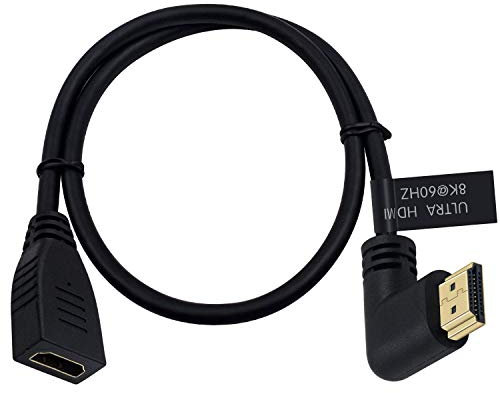 Poyiccot 8K HDMI 2.1 Extension Cable, 2 Feet, Black, Male to Female, 90 Degree, Supports 8K@60Hz, 4K@120Hz, UHD, HDR, Compatible with TV, Projector, Monitor