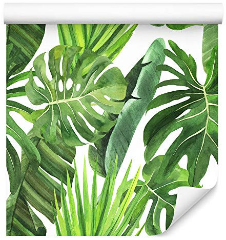 Muralo Tapete 10m Rolle Vlies Tapete Monstera Blumen Pflanzen Blätter Natur Dschungel Vliestapete 1000 x 53cm Wand Tapete Wohnzimmer Schlafzimmer Moderne Wanddeko Wand Dekoration