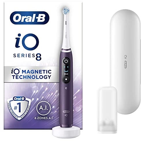 Oral-B iO8 Electric Toothbrushes For Adults, App Connected Handle, 1 Toothbrush Head & Travel Case, 6 Modes with Teeth Whitening, 2 Pin UK Plug, Violet