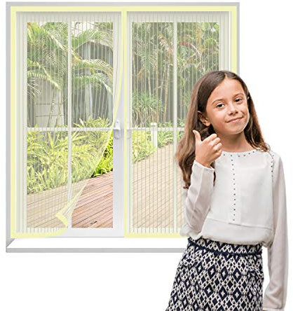 AMCER Zanzariera magnetiche 200x250cm, Tende per Porte Francesi di Maglia, Chiuso automaticamente Pieghevole Porte Esterne con zanzariera for Corridoi/Porte/Patio - Color Crema