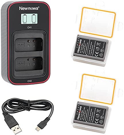 Newmowa BLN-1 Replacement Battery (2-Pack) and Smart LCD Display Dual USB Charger for Olympus BLN-1, BCN-1 and Olympus OM-D E-M1, OM-D E-M5, Pen E-P5, Pen-F, OM-D E-M5 II