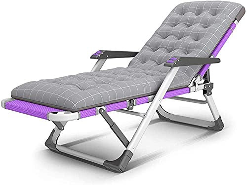 FWZJ Gartenliegen und Liegen Gartenmöbel Lila Klappbett mit grauem Kissen Sonnenliege Verstellbarer Stuhl für den Strandpool Außenterrasse Gartencamping c317 (Größe: