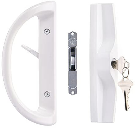Sliding Patio Door Handle Set with Key Cylinder and Mortise Lock, Full Replacement Handle Lock Set Fits Door Thickness from 1-1/2 to 1-3/4, 3-15/16” Screw Hole Spacing, Reversible Design(Non-Handed)