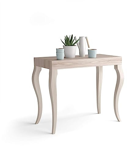 Mobili Fiver, Tavolo Consolle Allungabile, modello Classico, 45(306,2) x90 cm, Olmo perla, fino a 14 posti, Consolle da Soggiorno, Made in Italy